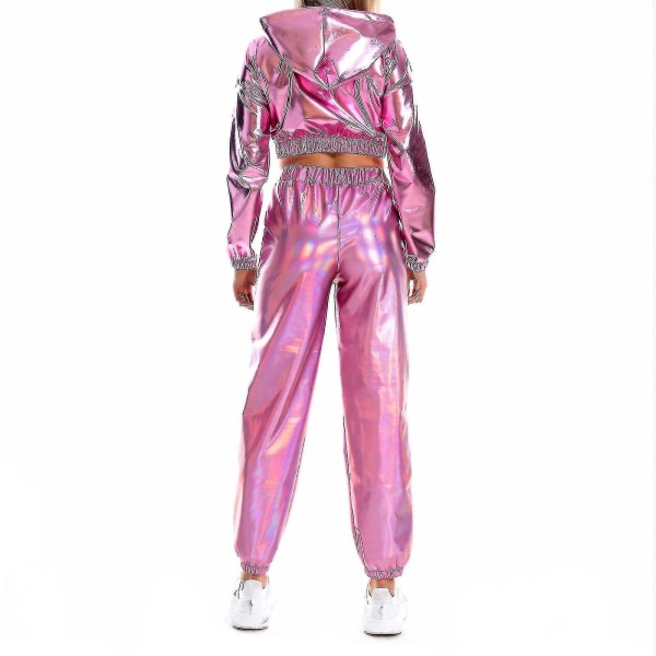 Damemode Holografisk Streetwear Club Cool Shiny Causal Bukser Pink XXL