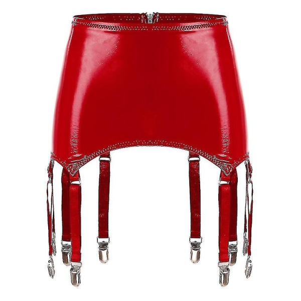 Dame Laklæder strømpebånd med metalclips Suspender bælte Clubwear Stage Performance Rave Red S