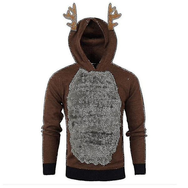 Huvtröja med luva för män, jultema, Rudolph-ren, tröja, pullover Coffee Grey XL