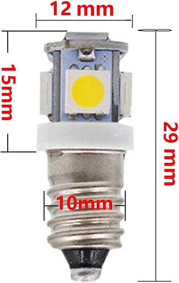 10 stk. E10 12V Kaldhvite LED-pærer 5SMD 0,5W 50LM Lampe