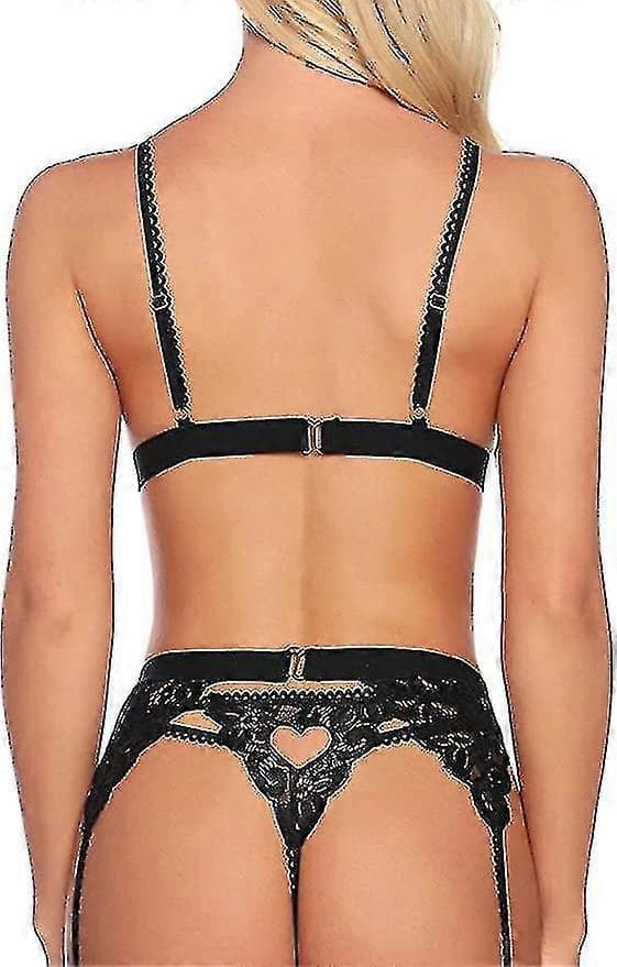 Kvinders blonde strømpebånd lingerisæt Black S