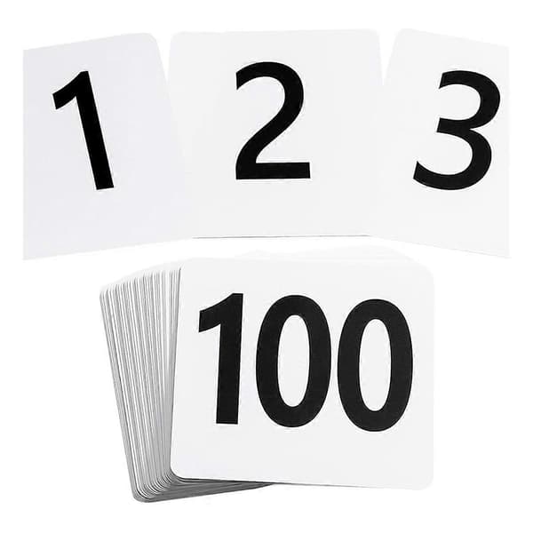 100 kpl pöytänumerot 1-100, kaksipuoliset pöytänumerokortit