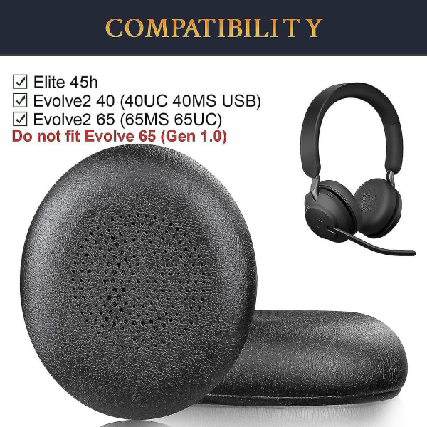 Vaihtokorvatyynyt Jabra Evolve2 65 (65ms 65uc USB)/evolve2 40 (40uc 40ms USB)/elite 45h On-ear langattomalle kuulokemikrofonille