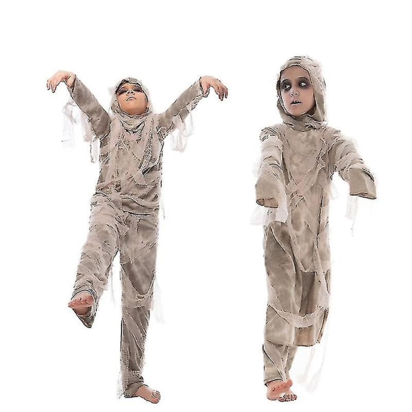 2022 Nye børn skræmmende egyptisk mumie kostume børn halloween horror mumie wrap outfit cosplay karneval påske purim fancy kjole Girl M
