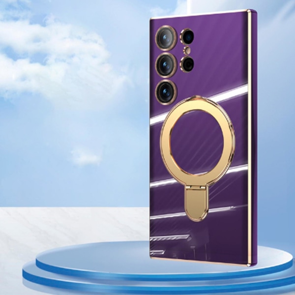 För Samsung Galaxy S24 Ultra case Magnetisk, trådlös laddning Militärt fallskydd Pu- cover för S24 Ultra purple