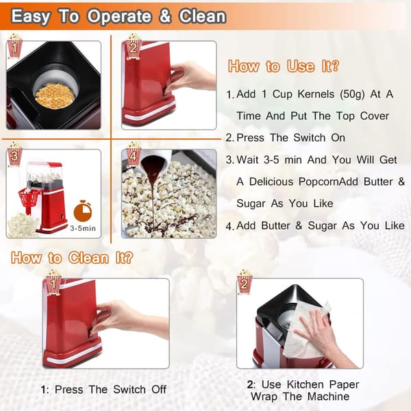 Corn Popcorn Machine, Electric Household Automatic Mini Air Popcorn