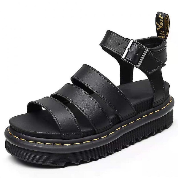 Damemote Chunky Sandaler Tykk såle Strappy Block Flatforms Sko Sommer Ny størrelse BLACK 35