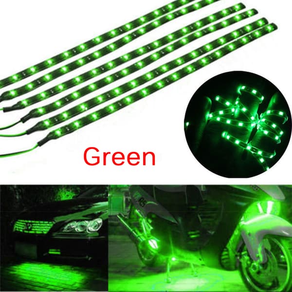 Vanntett DC 12V Motor LED Strip Underbody Belysning Grønn Green 6 pcs