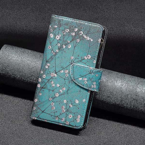 För Nokia G22 Bf03 Läderfodral med Dragkedja, Mönstertryck, Plånbok, Vikbart Ställ Plum Blossom