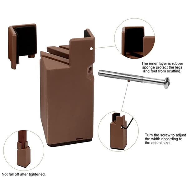 4-pack Adjustable Bed Risers 22-42mm Brown Furniture Risers 10cm
