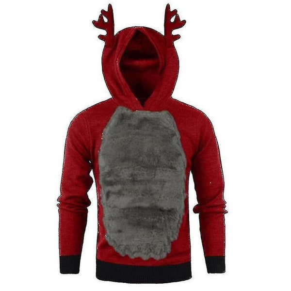 Mænd Christmas Hættetrøje Jumper Toppe Xmas Rudolph Reindeer Pullover Sweatshirt Red Grey 3XL