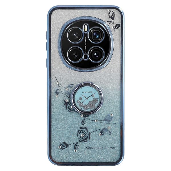 KADEM For Honor Magic7 Pro 5G Deksel Ring Stativ TPU Blomster Telefondeksel Gradient Glitter Multicolor Blue