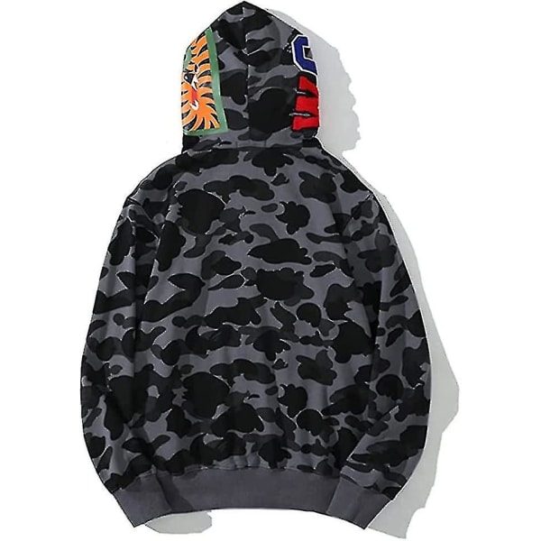 Shark Ape Bape Hoodie Camo Print Polyester Trøje Casual Løstsiddende Lynlås Hoodie Jakke Til Mænd Kvinder black L