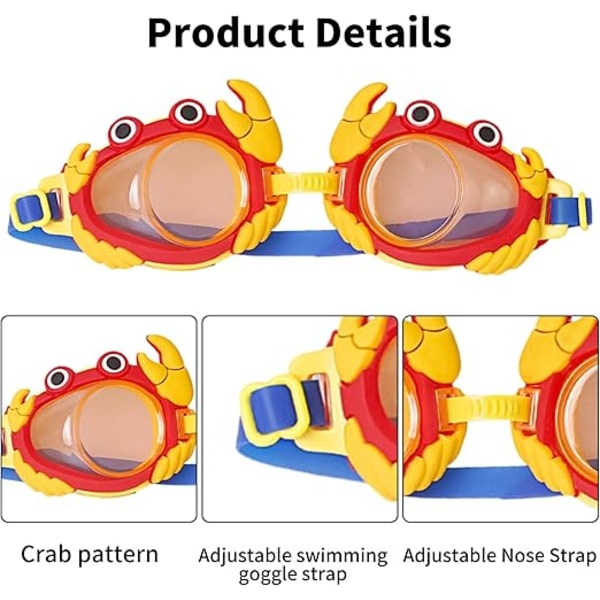 Barnsimglasögon med tecknade motiv, söta simglasögon för poolen, dykglasögon för barn, snorklingsglasögon för pojkar och flickor Crab