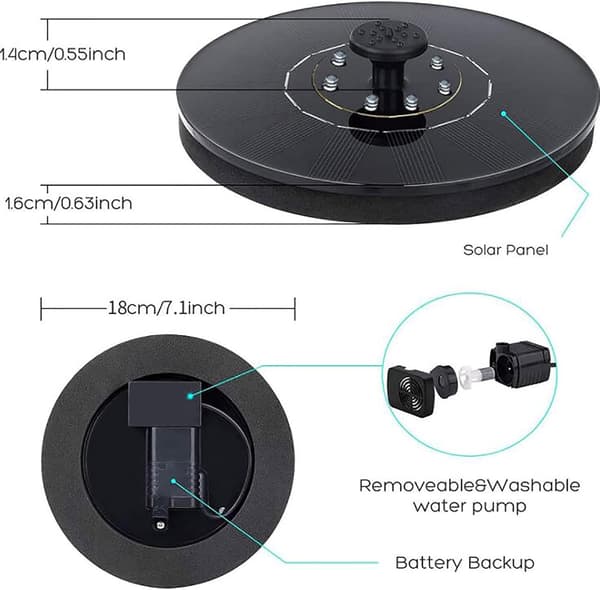 Solcellsdriven vattenfontän 18 cm med färgglada LED-lampor -