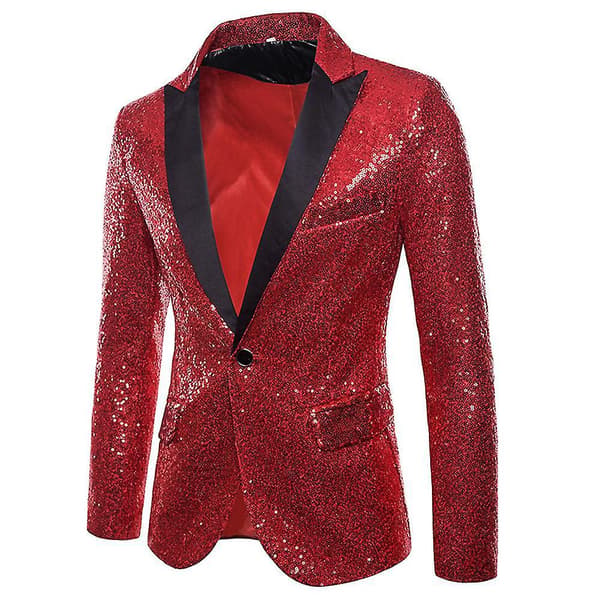 Luxury Red Sequin Blazer for Men, Size XL