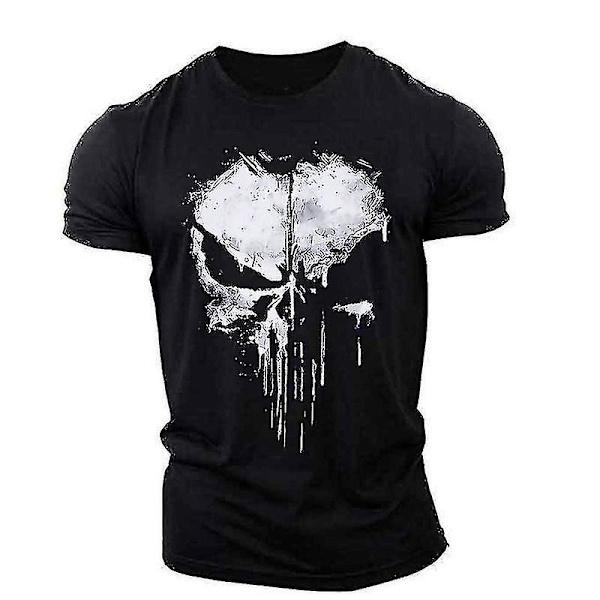 Mænds Rundhals Kortærmet T-shirt Amerikansk Tv-serie Punisher Skull Print Mænds 3D Mode Personlighed Modetrend 2XL