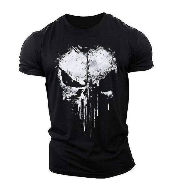 Miesten Pyöreäkaula-aukkoinen lyhythihainen T-paita Amerikkalainen tv-sarja Punisher Skull Print Miesten 3D-muoti-persoonallisuus Muotitrendi 3XL