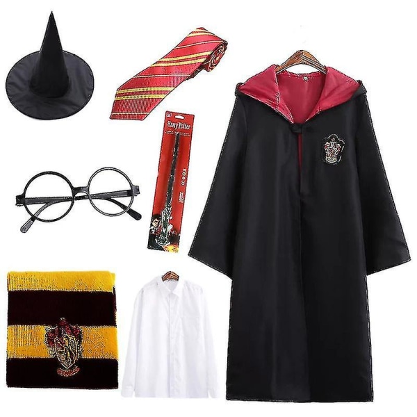 7 stk/sæt Til Magic Wizard Fancy Dress Cape Cloak Hogwarts Skolekostume 6Pcs Red Kids 135