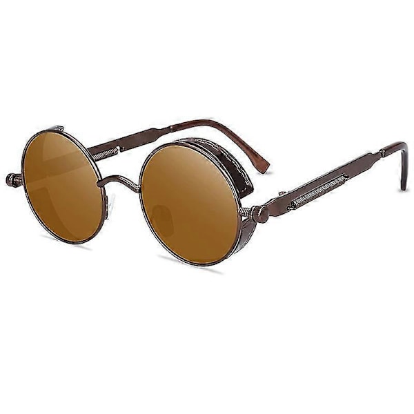 Vintage-polarisaatiolla varustetut pyöreät steampunk-aurinkolasit miehille, tyylikäs Db Brown Frame Brown Lenses