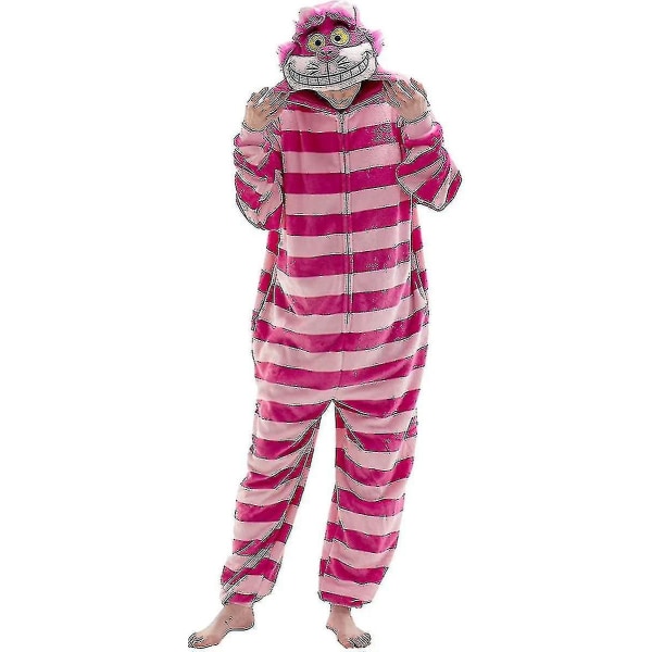 Snug Fit Unisex Voksen Onesie Pyjamas Animal One Piece Halloween Costume Nattøy-r Cheshire cat 3-4t
