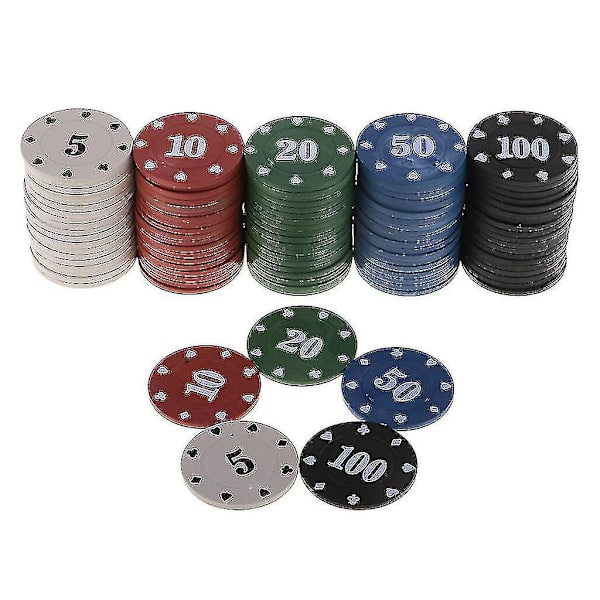 100 st Runda Plastmarkeringsbricka Kasino Poker Kortlek Baccarat Räkningstillbehör Tärningsspel Underhållningsbricka 5/10/20/50/100