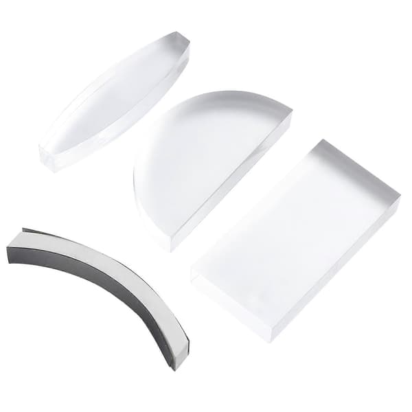 Halvsirkelformet glasslinsesett for optiske eksperimenter og fysikkundervisning, sølvfarget, bærbart, 4 deler Silver 6X3X1CM