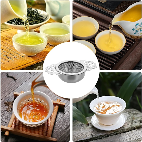 2-pak Små Fine Maske Te-si med Skål, Rustfrit Stål Løs Te Infuser Si 7cm Diameter Te Filter med Dobbelte Vingeudvidelser Ideel