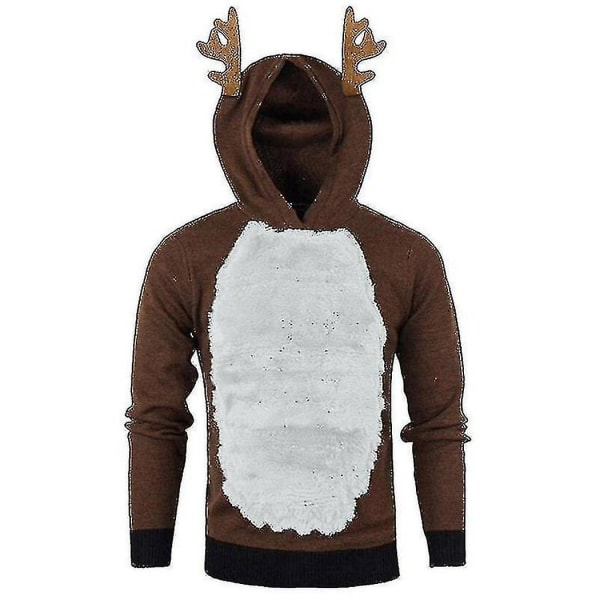 Mænd Christmas Hættetrøje Jumper Toppe Xmas Rudolph Reindeer Pullover Sweatshirt Coffee White 3XL