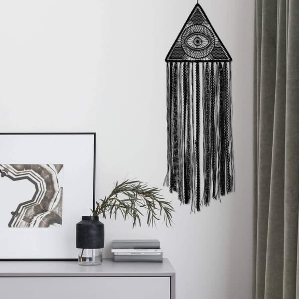 Ond øye drømmefanger, ren svart drømmefanger, stor drømmefanger, boho veggdekor, gave