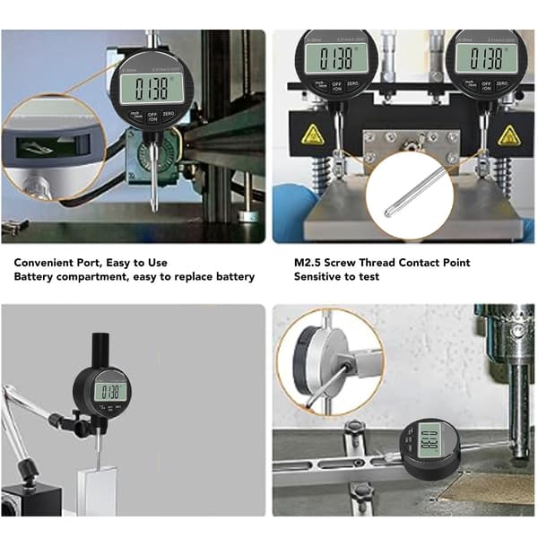 Digital Dial Indicator 0.01mm 0.0005 inch Resolution 0 to 30mm Range M2.5 Thread High Precision Measuring Gauge