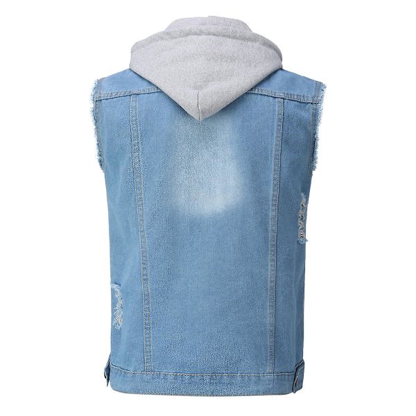 YOUTHUP Mænds Hættetrøje Denim Vest Casual Vintage Ripped Yderbeklædning Cowboy Gilet Blue M