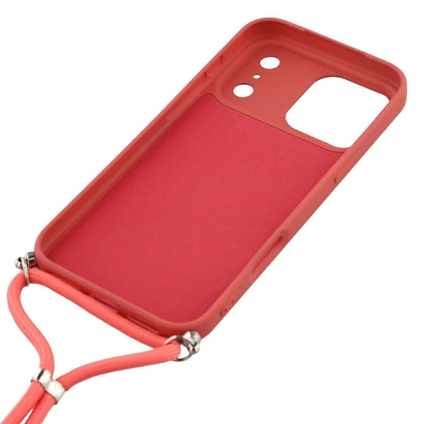 Skal för iPhone 17 Pro, mjukt TPU-fiberfoder, telefonfodral med axelrem Hawthorn Red