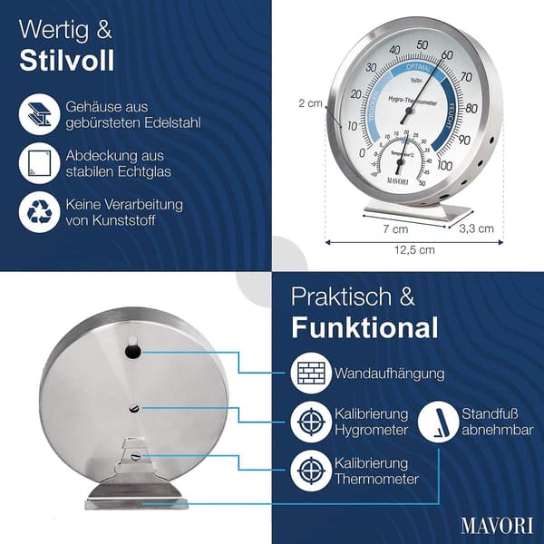 Indendørs Analog Hygrometer Termometer - Høj Kvalitet Rustfrit Stål Luftfugtighedsmåler Og Rumtermometer Til Pålidelig Og Behagelig Indeklima