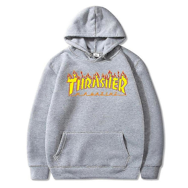 Unisex Thrasher Hoodie med Bokstavstryck, Sweatshirt med Snodd Huva och Fickor Gray 3XL