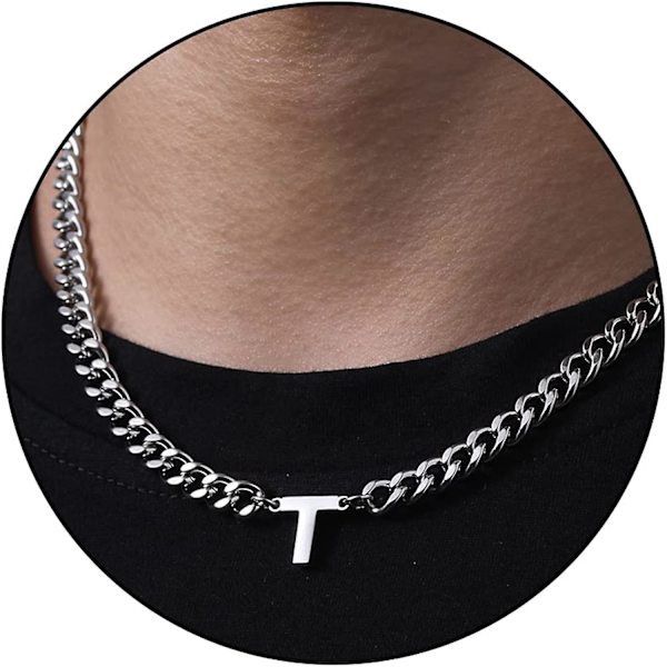 Initial A-z Cuban Link Kæde Halskæde Til Drenge Mænd Kvinder Bogstav Vedhæng Rustfrit Stål 6,5 mm 18+2 Tommer Smykker Gave Silver T