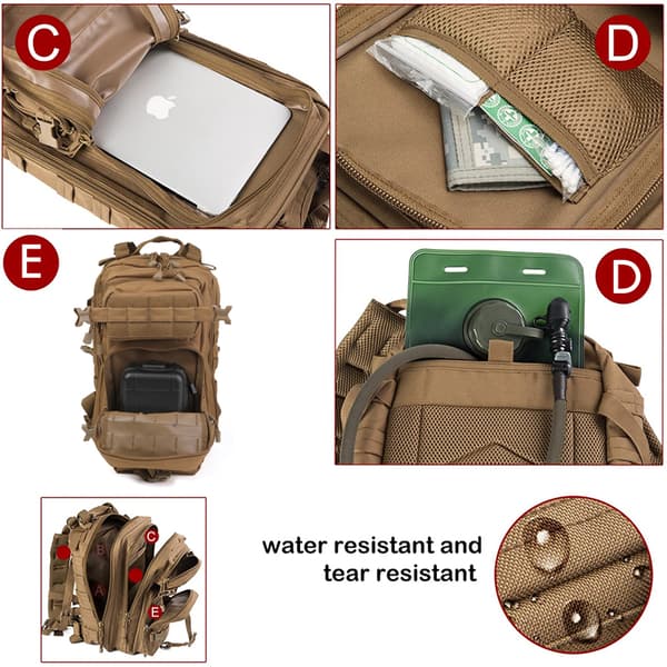 30L Militær Taktisk Rygsæk - MOLLE Assault Pack til Camping & Vandring[JUN] Red