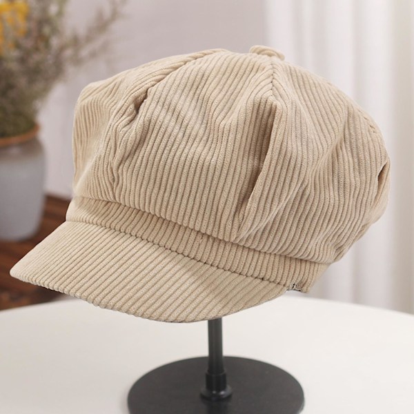 Visirkeps i Retro Brittisk Stil, 8-Panel, Kalla-Resistent Corduroy, Kvinna, Åttkantig Newsboy Cabbie Målarhatt (FMY) Light Pink