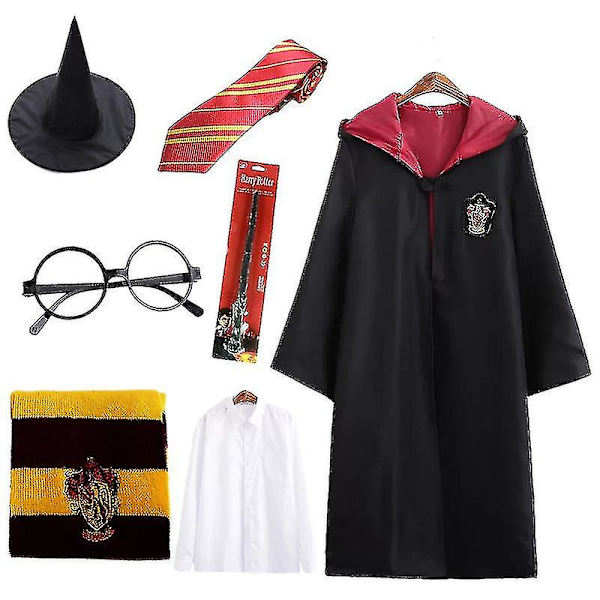7 kpl/setti Taikurivelho Fancy Dress Cape Cloak Hogwarts School Costume 7Pcs Red Aldut XL