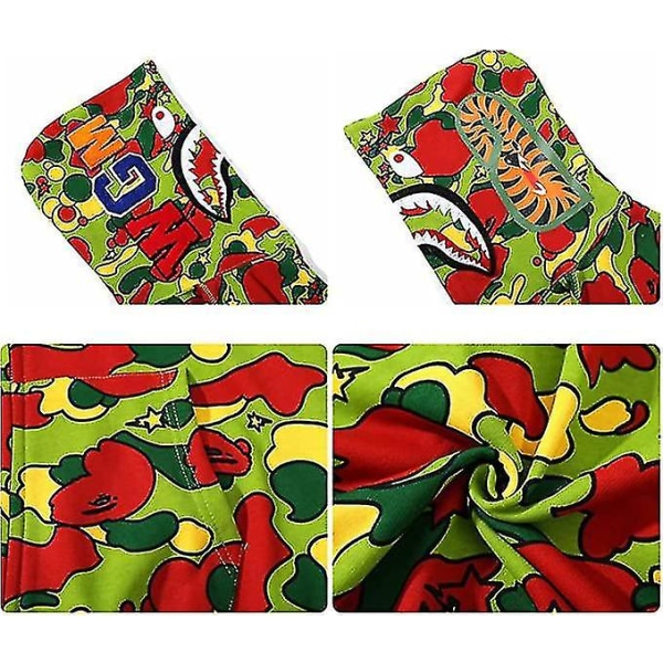 Shark Ape Bape -huppari Camo Print Polyesteripusero casual löysä vetoketjullinen hupparitakki miehille, naisille Green camouflage 2XL