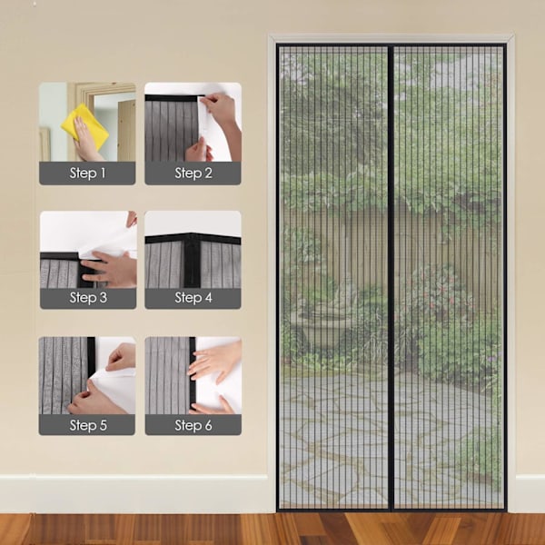 Hvit myggnetting med magneter for dør, balkongdør, 210x110, én størrelse