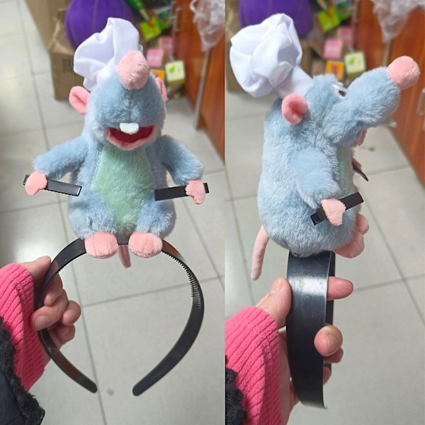 Remy Ratatouille Hårbånd/ Skulder Siddende Chef Remy Plyslegetøj Hårbånd Halloween Kostume Hovedbeklædning Rat Hair Hoop