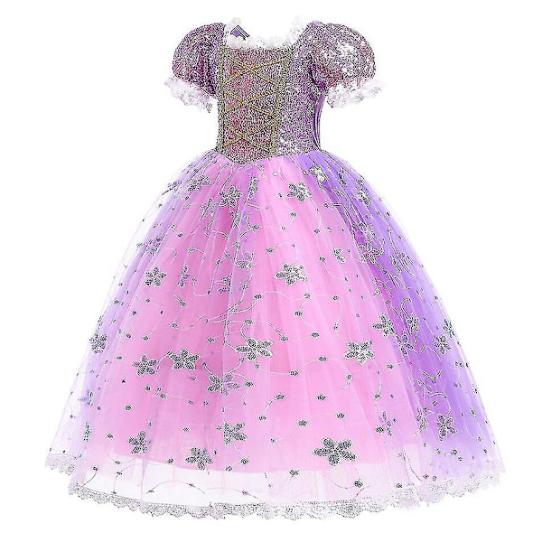 Prinsessa Rapunzel -mekko tytöille - Elegantti violetti mekko - Hieno karnevaaliasu - Lasten prom-iltapuku - Halloween-rooliasu - Mekko 3Y Tag-110 Rapunzel Sets 06