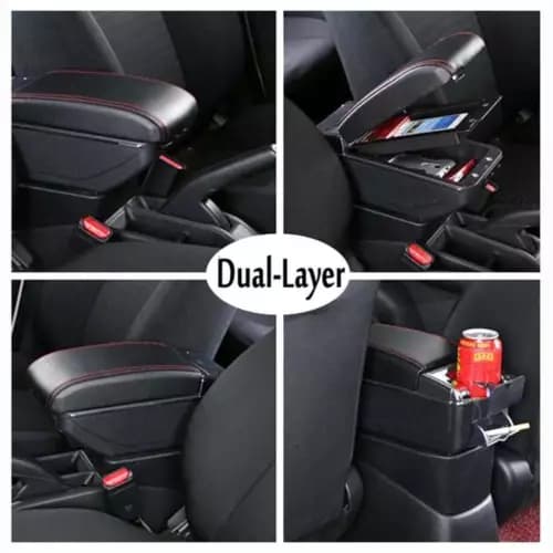 Double-Layer Storage Console Organizer, Center Storage Box with Spacious Storage Space and Easy-to-Install Mechanism, Armrest Box with Comfort