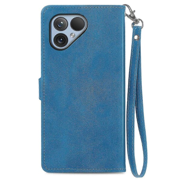 Fairphone 5 Læderetui med Emed Blomsterdesign & Lynlås Blue