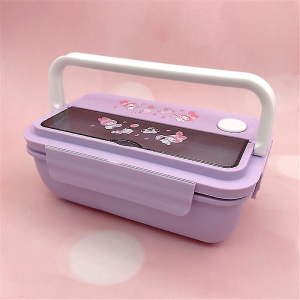 Born Pretty Sanrios Kuromi Cinnamoroll Mymelody Kawaii Anime Tegneserie Mikrobølgeovn Matboks Med Skje Pinner 2/3 Rutenett Matbeholderboks Purple*1100ml
