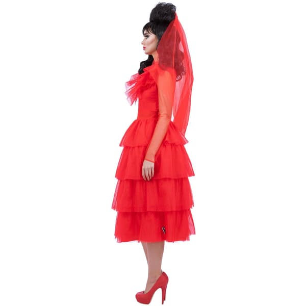 Beetlejuice Dam/Dam Lydia Deetz Brud Kostym Set S Röd Röd Red S