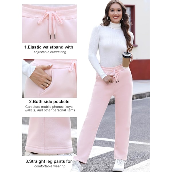 Fleece-vuoratut Jogging-housut Lämpimät Jogging-housut Taskuilla Talvihousut Pehmeä Sherpa Lämpimät Housut Nauha Urheiluhousut Jogging Harjoittelu Rentoutunut Vaaleanpunainen Vaaleanpunainen Rosa XL