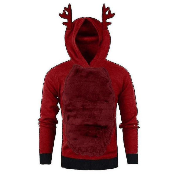 Huvtröja med luva för män, jultema, Rudolph-ren, tröja, pullover Red Wine Red M