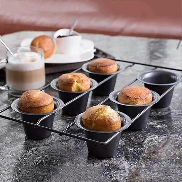 Popover Kakeform Non-Stick Muffins Cupcake Bakeutstyr for Ovnsbaking Vertikal Kopp Design 6-Hull Allsidig Vaffel Puddingform Black